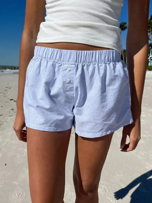 Casual Loose Stripe Button Summer Shorts