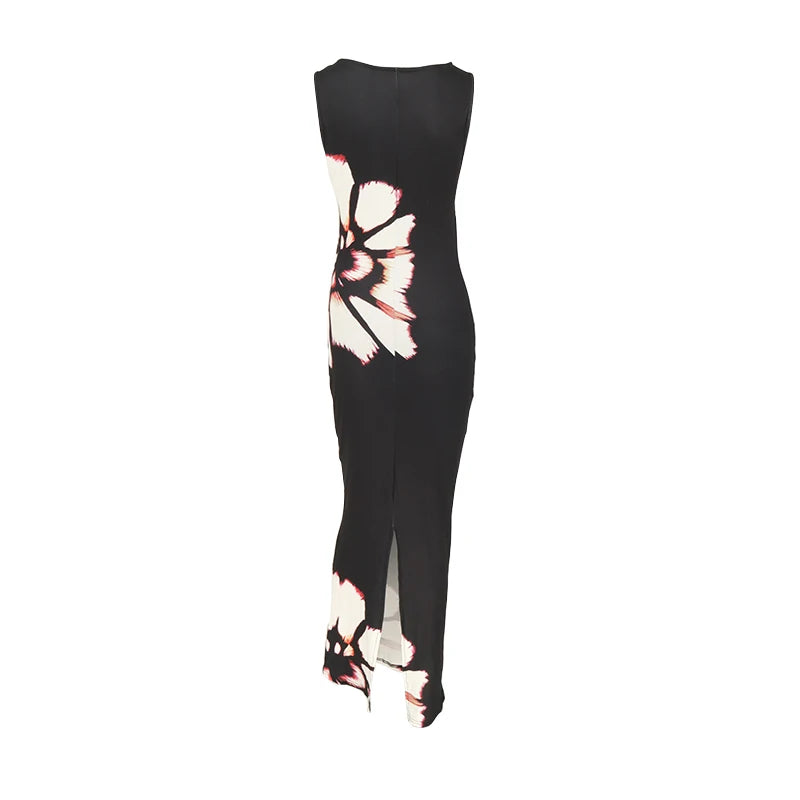 Sleeveless Hollow Out Slim Black Dress