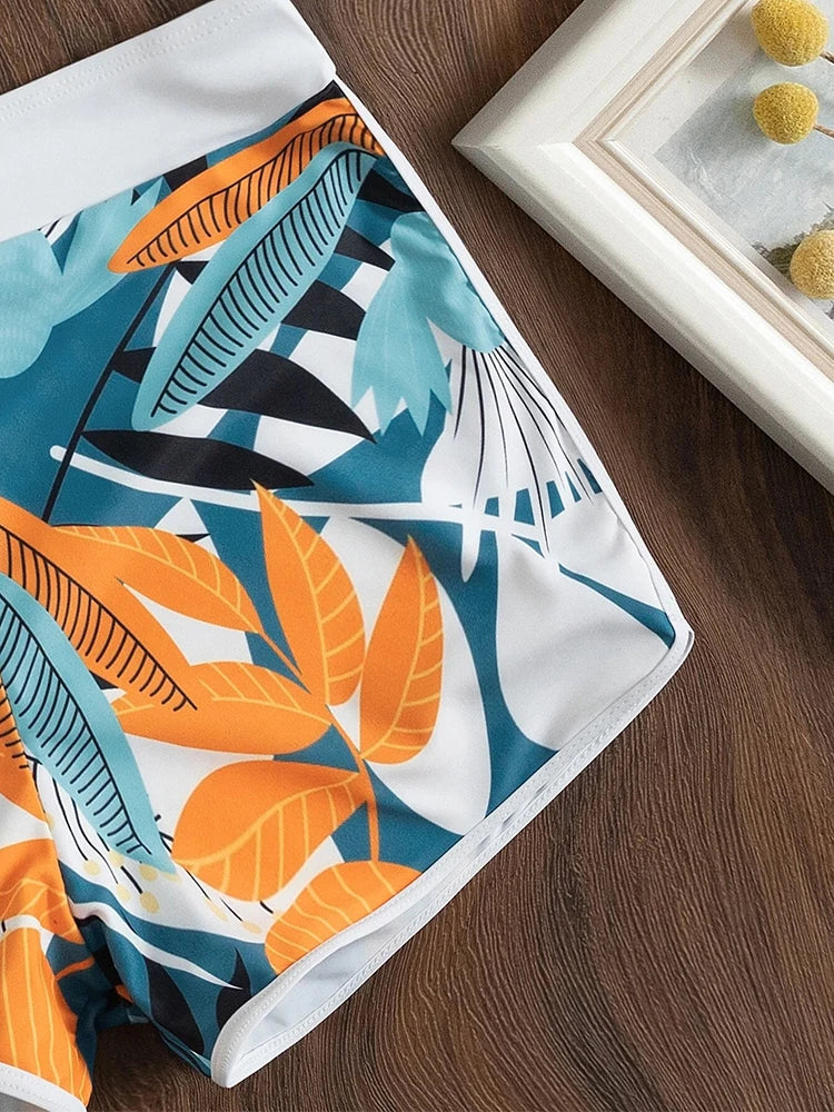 Vintage-Inspired Halter Bikini Set – Printed High-Waist Swimwear for Women