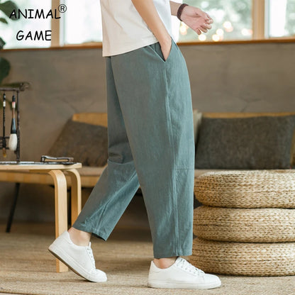 Cotton Linen Casual Drawstring Streetwear Pants