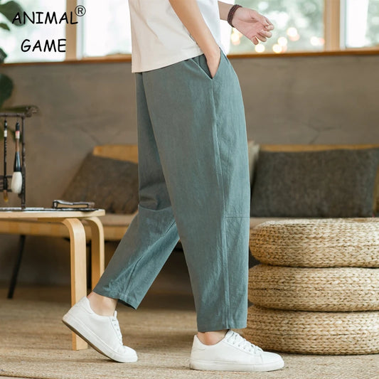 Cotton Linen Casual Drawstring Streetwear Pants