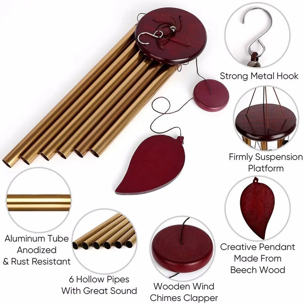 Good Luck Wind Chimes, 6 Tubes Bell Pendant