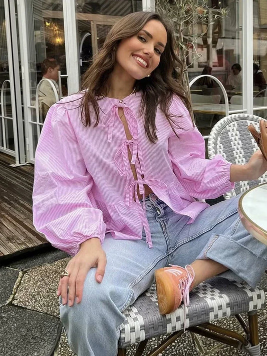 Vintage Women Puff Sleeve Loose Shirts