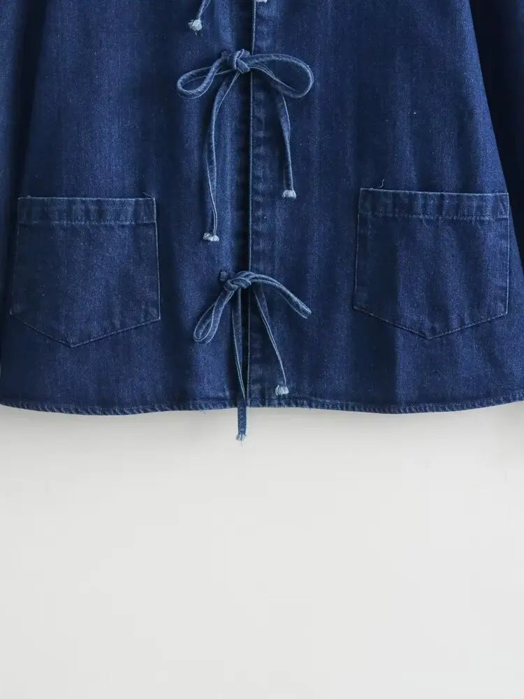 Women Fashion Lapel Collar Lace Up Blouses