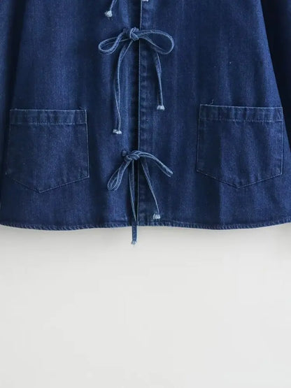 Women Fashion Lapel Collar Lace Up Blouses