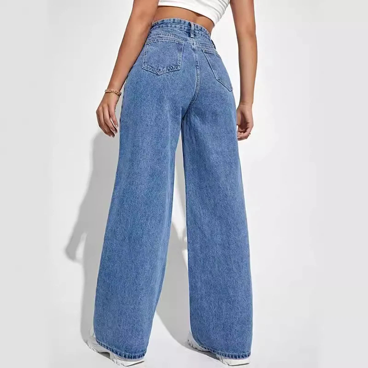 Women's Dark Blue Wide Leg Straight Jeans