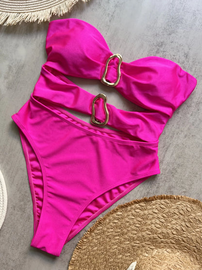 Colors Sexy Metal Rings Cut Out One-Piece Swimsuit