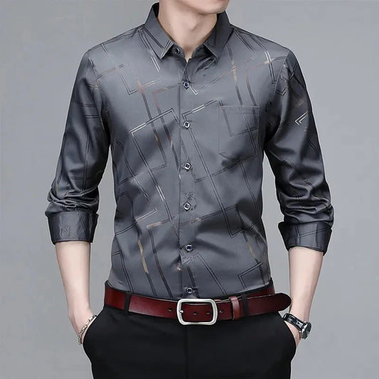 Wrinkle Resistant Printed Long Sleeve Shirt