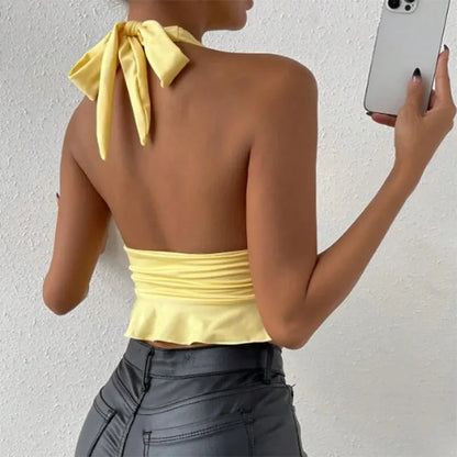 Women's Sexy Deep V-Neck Pleated Bodysuit – Spring & Summer Nightclub Glam