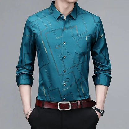 Wrinkle Resistant Printed Long Sleeve Shirt