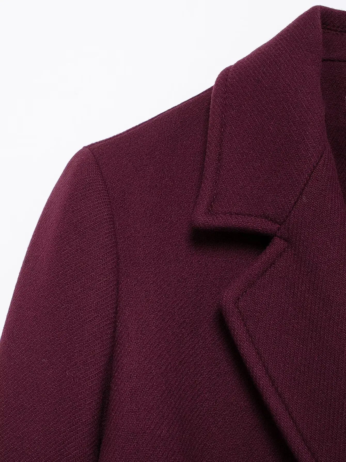 Women Fashion Burgundy Woolen Coat Double Breasted Jacket
