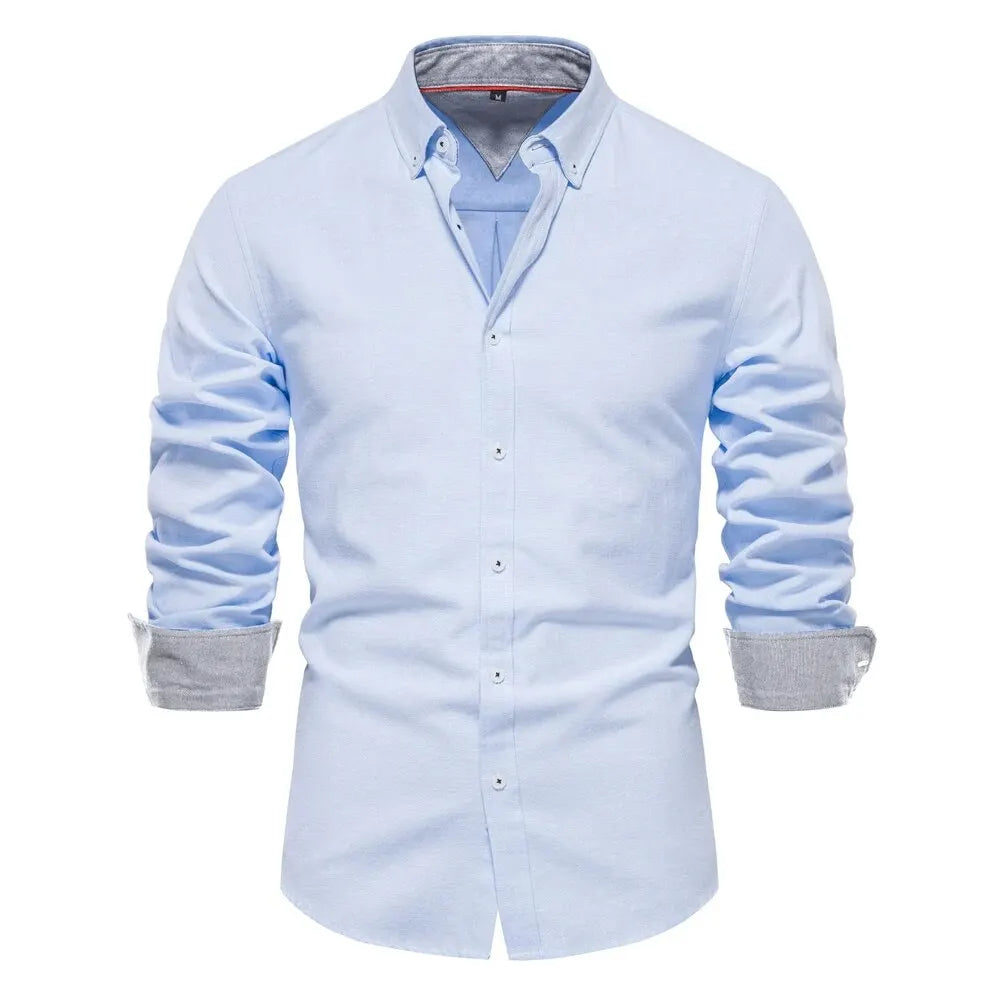 Spring Cotton Blend Oxford Button-Down Shirt