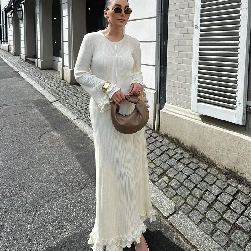 Autumn Winter Ruffles Pleated Loose Long Dress
