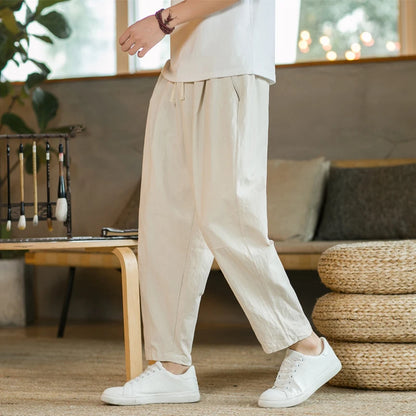 Cotton Linen Casual Drawstring Streetwear Pants