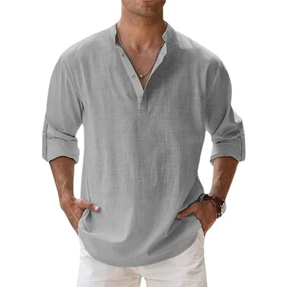 Lightweight Cotton Linen Henley Beach Shirt