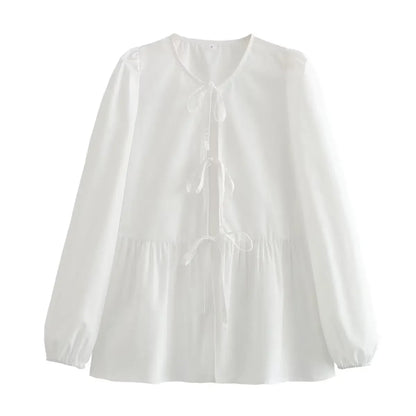 Vintage Women Puff Sleeve Loose Shirts