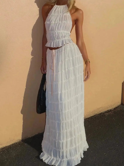 Fashion Halter Neck Long Skirt Suit