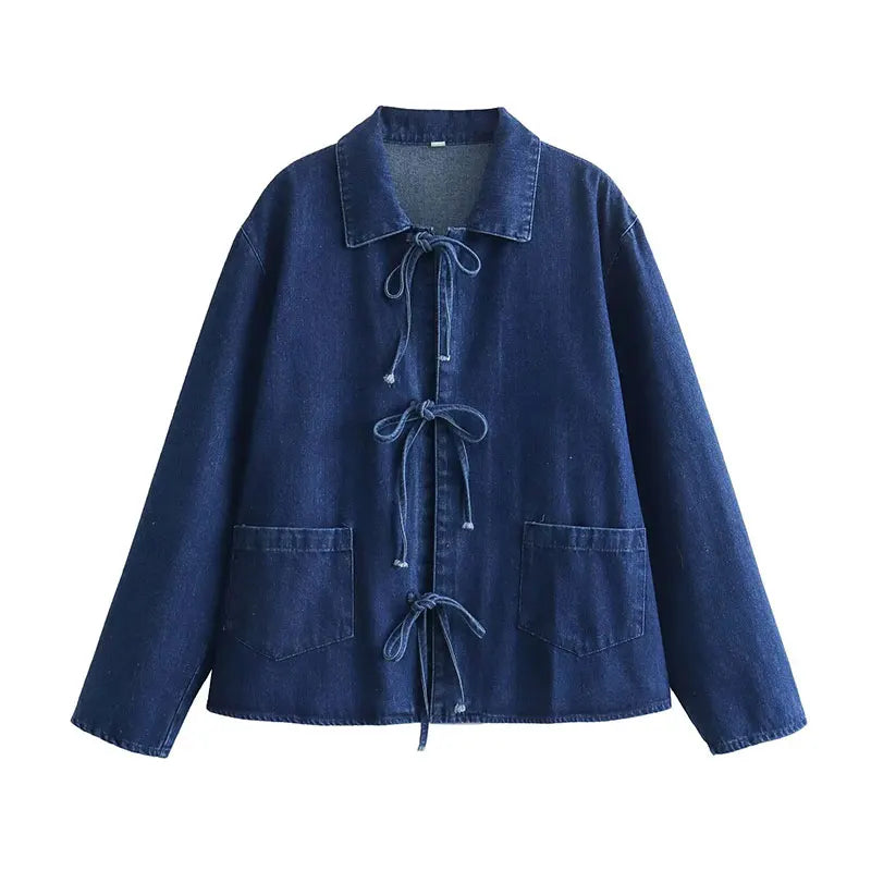 Women Fashion Lapel Collar Lace Up Blouses