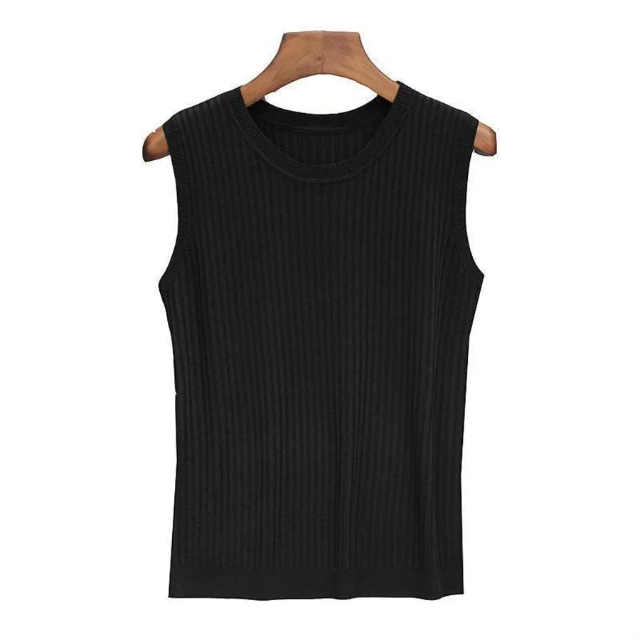 Sleeveless O-Neck Knitted Blouse