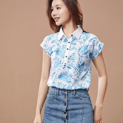 Chiffon Printed Turn-Down Collar Blouse