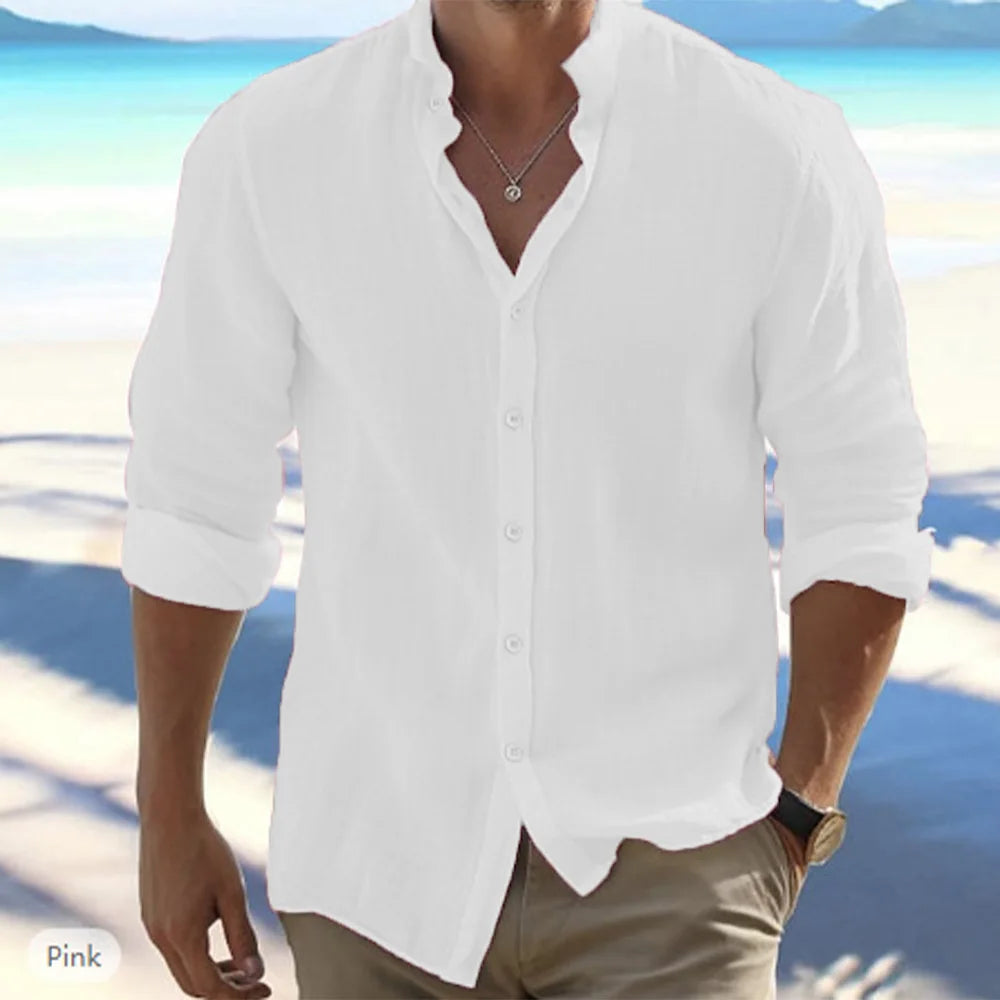 Cotton Linen Long Sleeve Beach Shirt