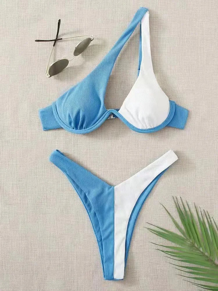 Luxury Two-Piece Solid Patchwork Bikini Set