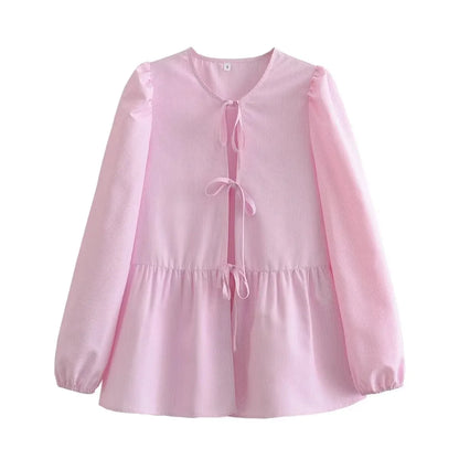Vintage Women Puff Sleeve Loose Shirts