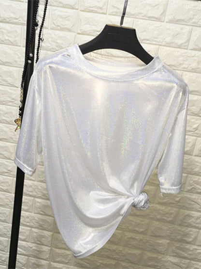 Shiny Loose Short Sleeve T-Shirt – Summer Club Aesthetic