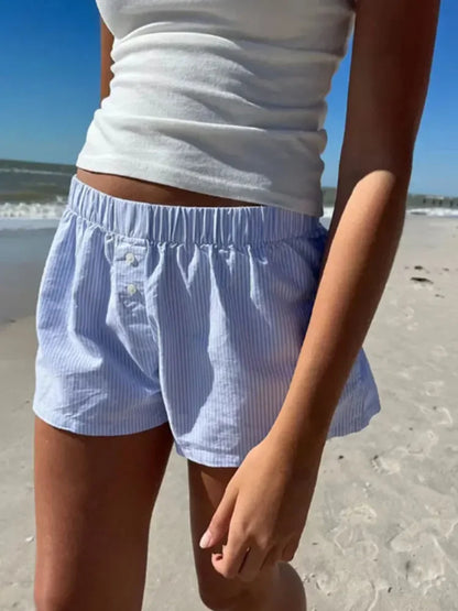Casual Loose Stripe Button Summer Shorts