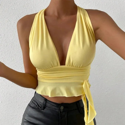 Women's Sexy Deep V-Neck Pleated Bodysuit – Spring & Summer Nightclub Glam