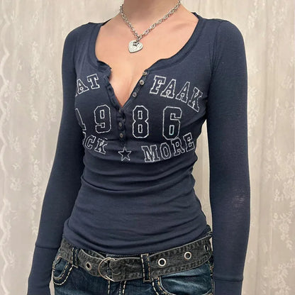 Letter Print Long Sleeve Bodycon T-Shirt