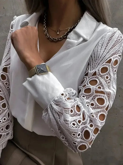 White Sexy Lace Hollow out Blouse