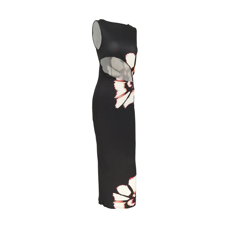 Sleeveless Hollow Out Slim Black Dress