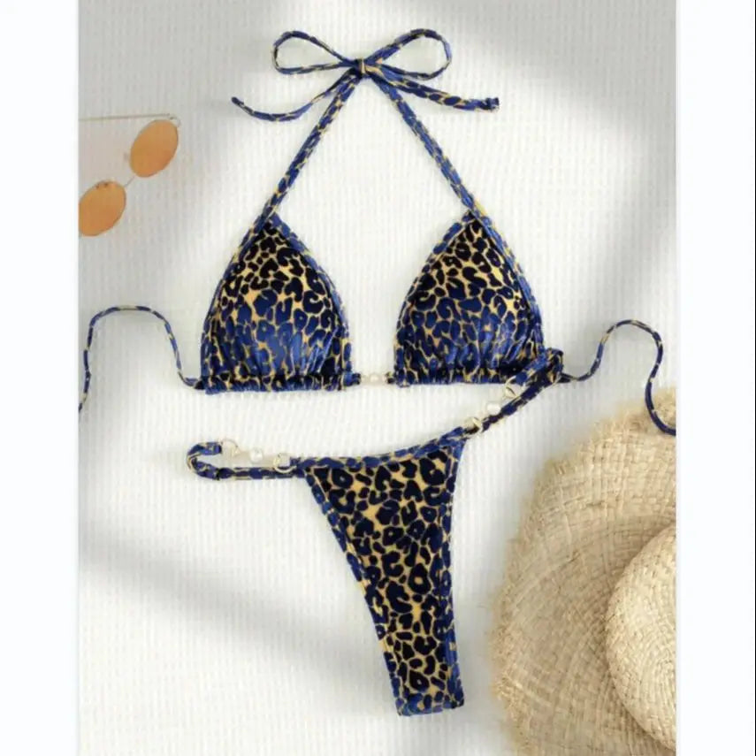 Brazilian Summer Women Leopard Pearl Bathing Suit