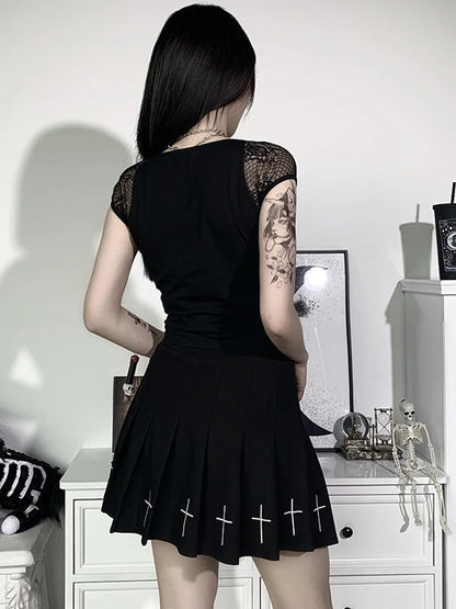 Vintage Gothic Bandage Lace Mesh Tee – Sexy Streetwear Vibes