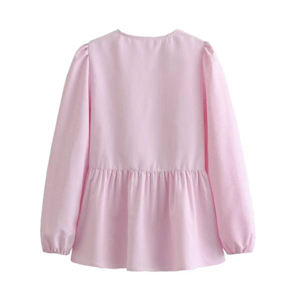 Vintage Women Puff Sleeve Loose Shirts