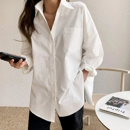 Elegant White Cotton Long Sleeve Blouse