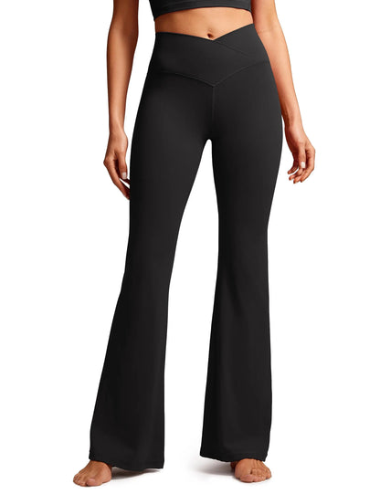High Waist Crossover Flare Leggings – Bootcut Yoga Pants for Women