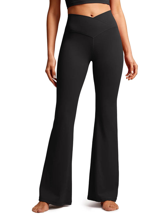 High Waist Crossover Flare Leggings – Bootcut Yoga Pants for Women