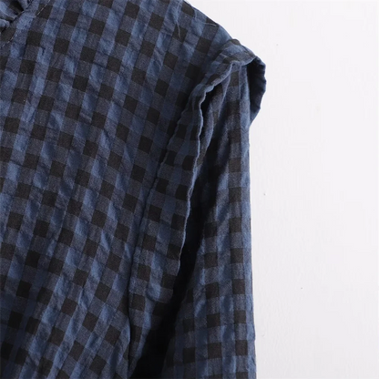 Fashion temperament casual versatile bubble sleeve plaid long jumpsuit