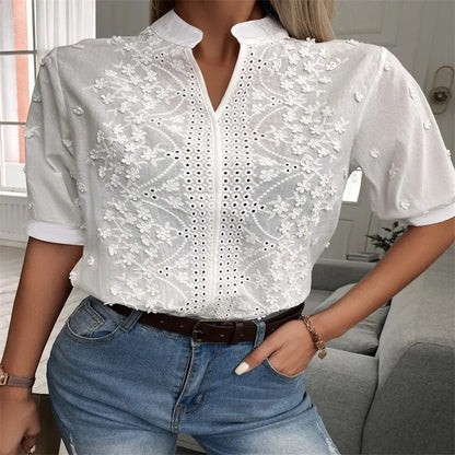 Summer Elegant Short Sleeve White Shirt