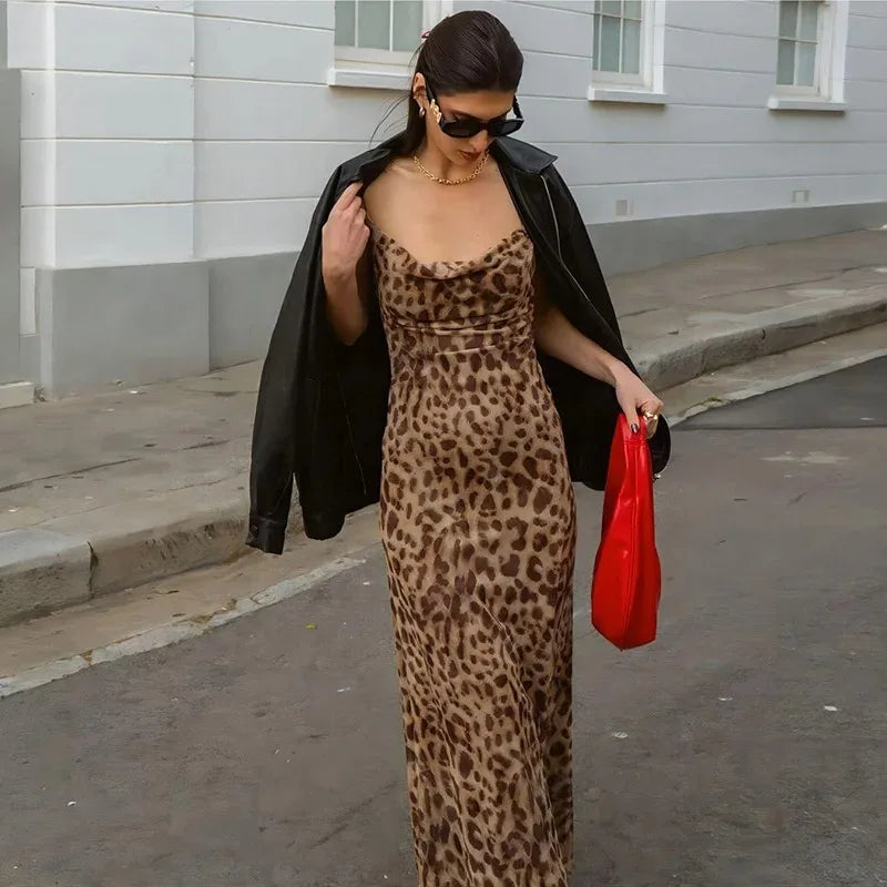 Leopard Print V-Neck Cami Dress