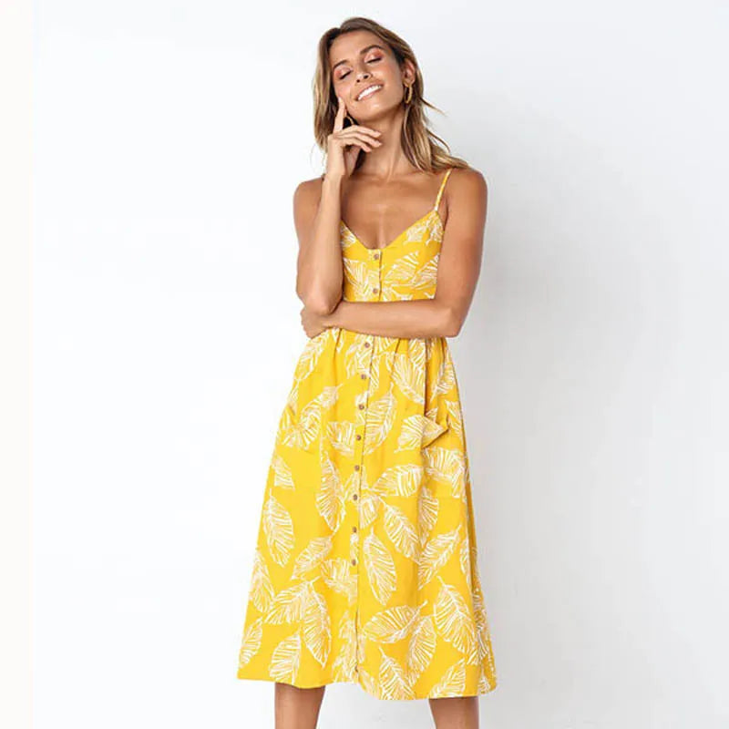 Printed Sleeveless V-Neck Summer Dress
