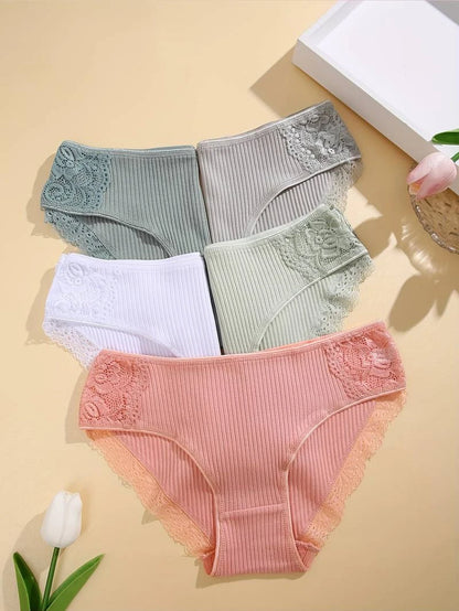5Pcs Cotton Lace Briefs for Women