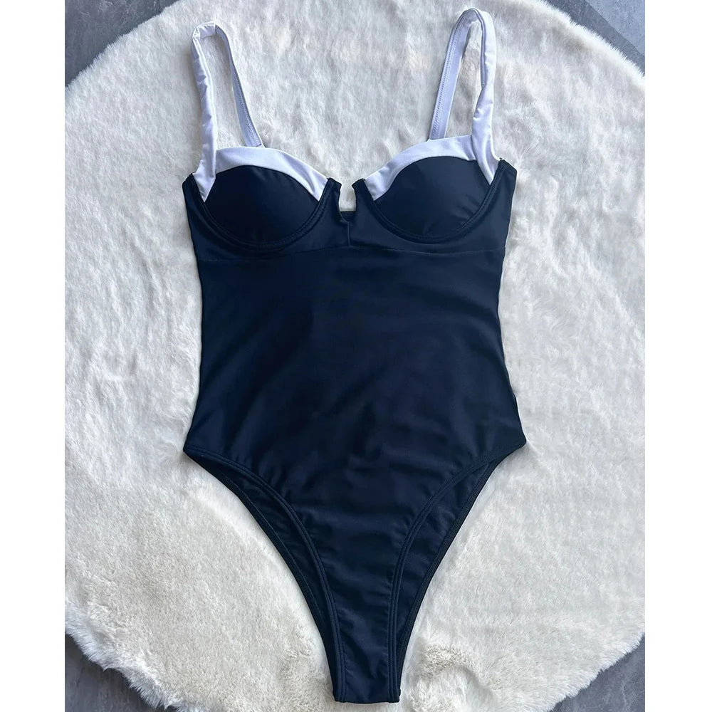 Push-Up One-Piece Swimsuit – Sexy Patchwork Monokini for Women