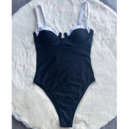 Push-Up One-Piece Swimsuit – Sexy Patchwork Monokini for Women