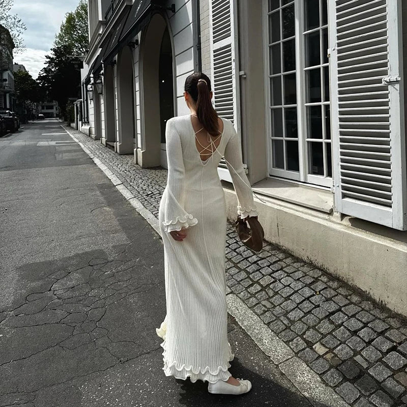 Autumn Winter Ruffles Pleated Loose Long Dress