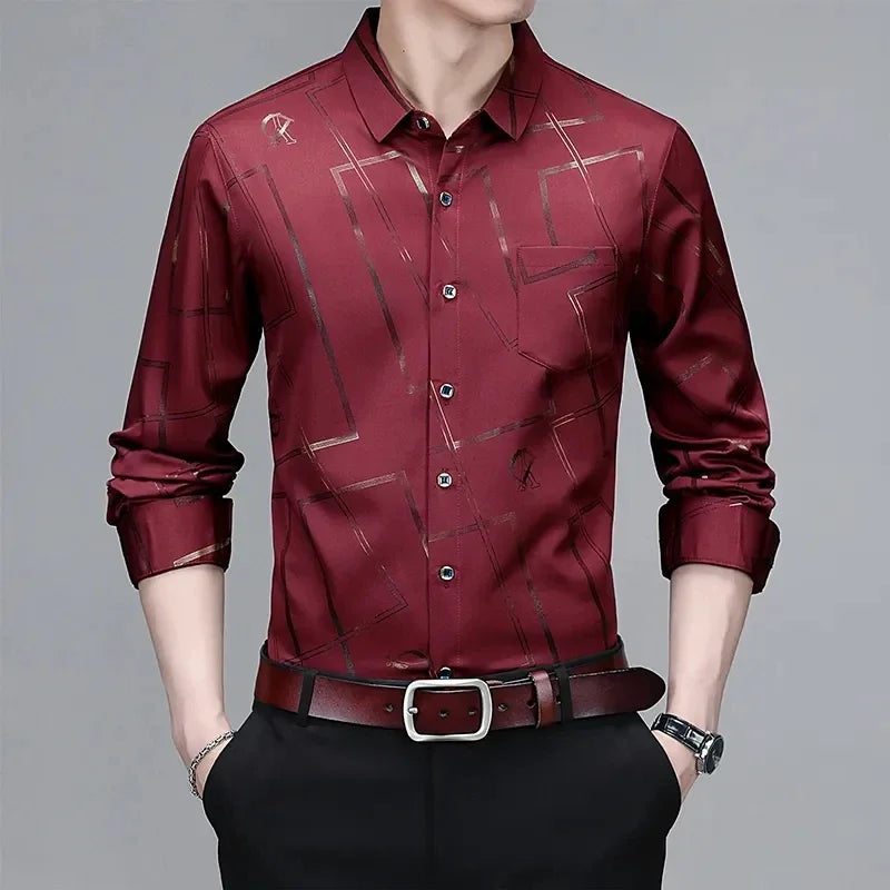 Wrinkle Resistant Printed Long Sleeve Shirt