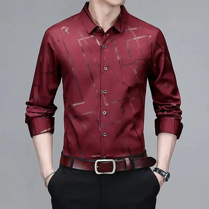 Wrinkle Resistant Printed Long Sleeve Shirt