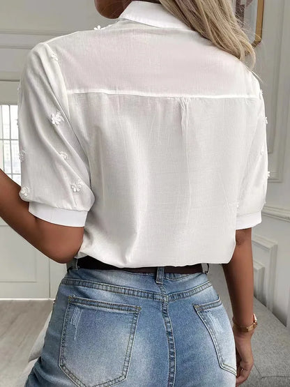 V-Neck Embroidered Lantern Sleeve Blouse